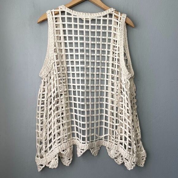 IDI by Matthew Size Medium Creamy Open Crochet Knit Vest Cardigan Beachy Boho - Picture 5 of 8